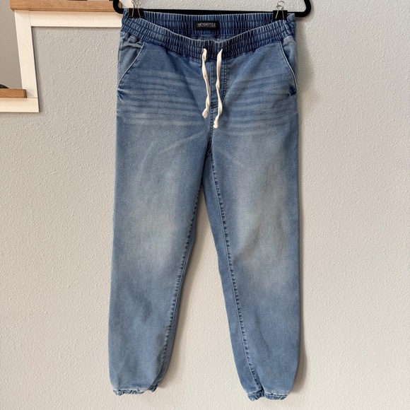 SoundStyle Pants - Sound Style Stretchy Denim Blue Drawstring Joggers w/Pockets Sz Medium